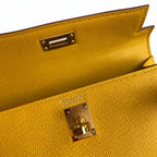 handmade Mini Kelly II 19cm imported Epsom Leather amber yellow Gold Buckle — Distinctive Petite Bag