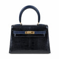 Kelly 20cm in blue lizard Leather Handmade — Structured Top-Handle Handbag