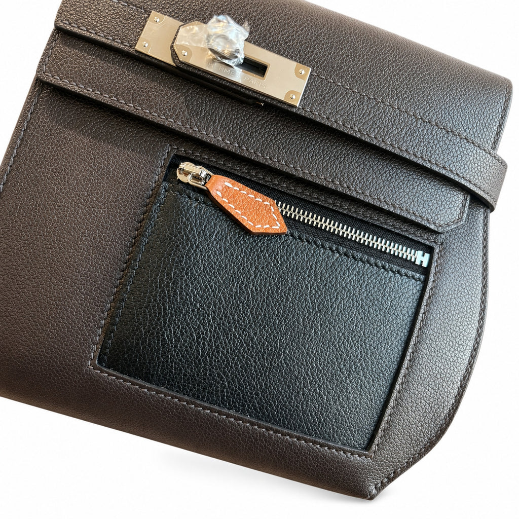 Kelly Depeches 25cm Evercolor Leather with Shoulder Strap — Structured Hand-Carry Clutch