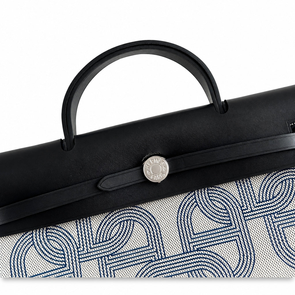 Herbag 31cm Saddle-Inspired Canvas Body with Leather Handle and Shoulder Strap — Versatile Leather-Trimmed Canvas Bag