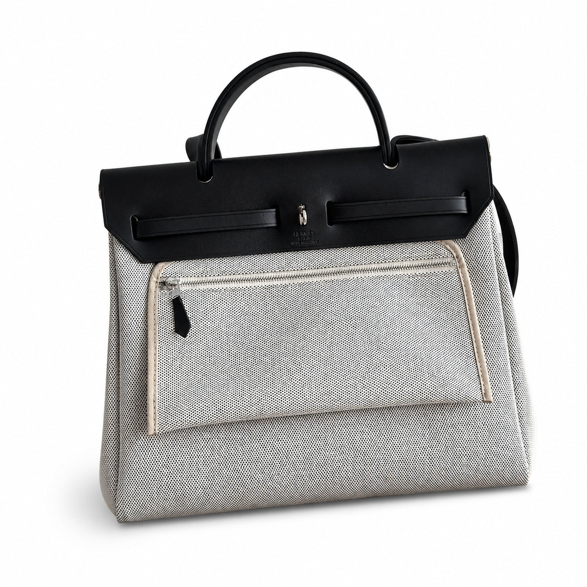 Herbag 31cm Saddle-Inspired Canvas Body with Leather Handle and Shoulder Strap — Polished Saddle-Inspired Carryall