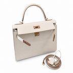 Kelly 28cm in Milkshake White Epsom Leather with Rose Gold Buckle Handmade — Polished Structured Handbag