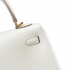 Kelly 25cm in Milkshake White Epsom Leather with Gold Buckle Handmade — Refined Top-Handle Bag
