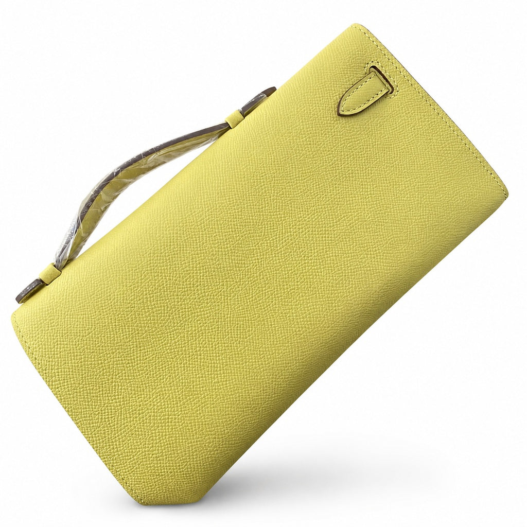 Kelly cut 31 clutch Epsom chick yellow Gold Buckle — Streamlined Evening Bag