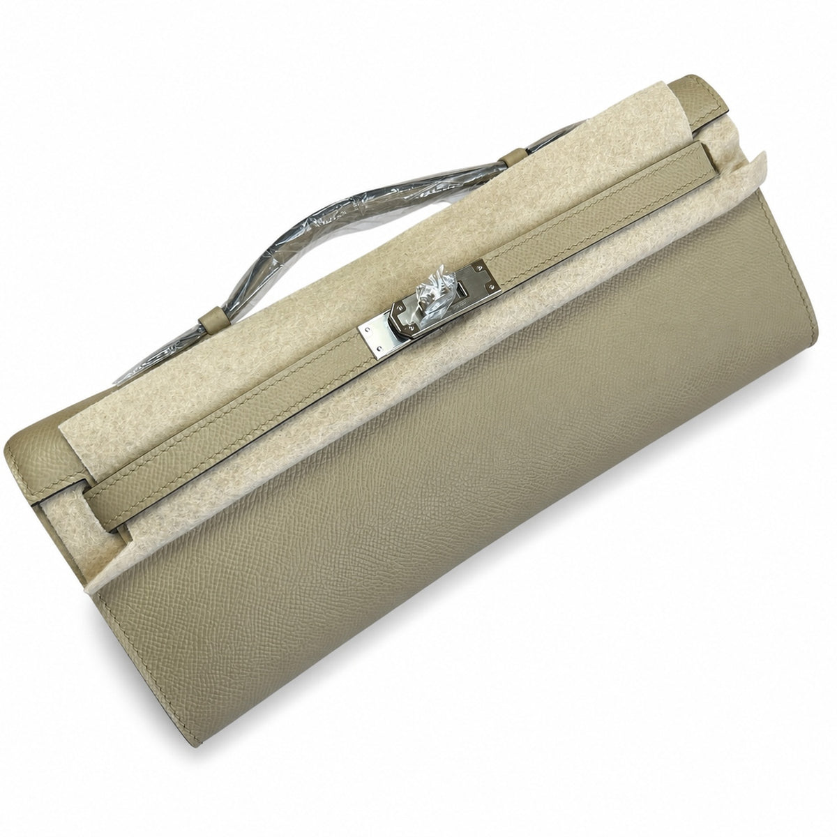 Refined Flat Clutch: Kelly Cut 31 Clutch Epsom Leather Windbreaker Gray