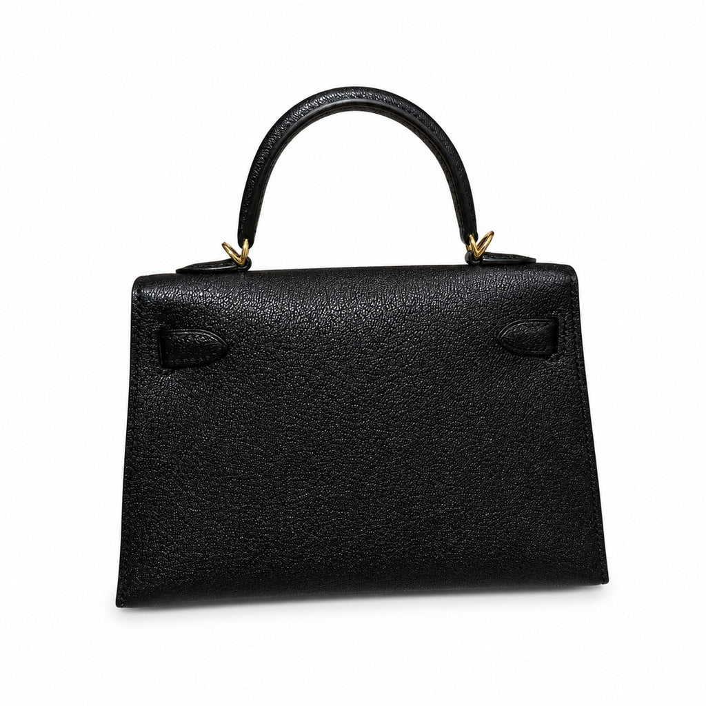 Mini Kelly II 19cm in Black Epsom Leather with Gold Buckle — Polished Compact Handbag