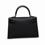 Mini Kelly II 19cm in Black Epsom Leather with Gold Buckle — Polished Compact Handbag