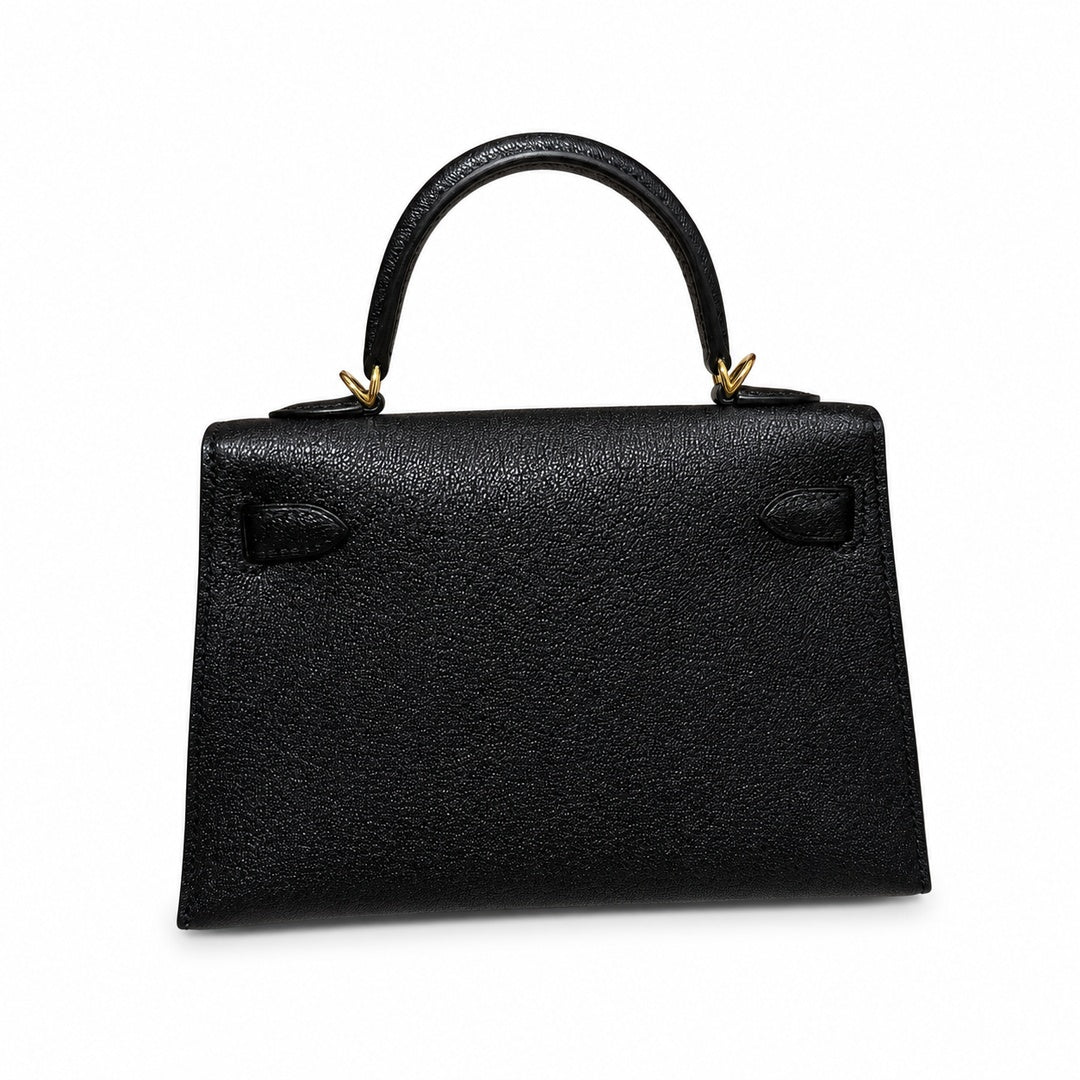 Mini Kelly II 19cm in Black Epsom Leather with Gold Buckle — Polished Compact Handbag