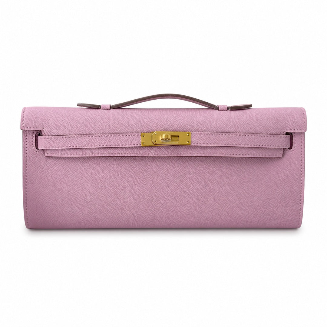 Kelly cut 31 handbag Epsom mallow purple Gold Buckle — Sophisticated Evening Clutch