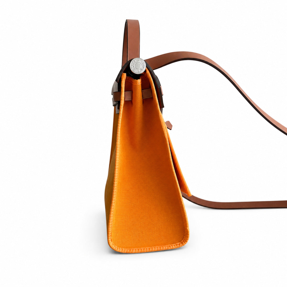 Polished Canvas-and-Leather Handbag: Herbag 31cm Saddle-Inspired Canvas Body with Leather Handle and Shoulder Strap