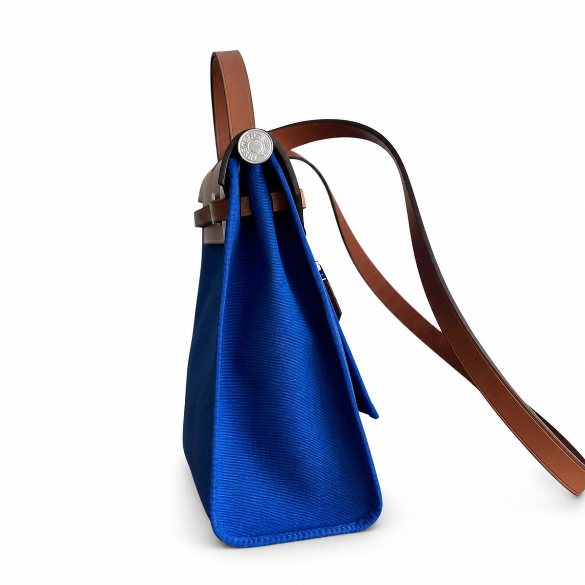 Distinctive Canvas Carry Style: Herbag 31cm Saddle-Inspired Canvas Body with Leather Handle and Shoulder Strap