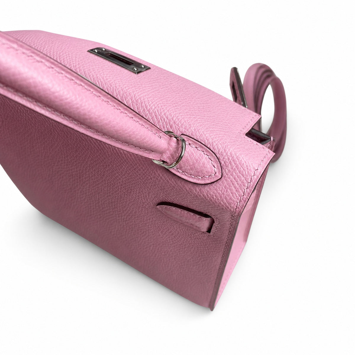 handmade Mini Kelly II 19cm imported Epsom Leather, malva purple, Silver Buckle — Sophisticated Small-Scale Bag