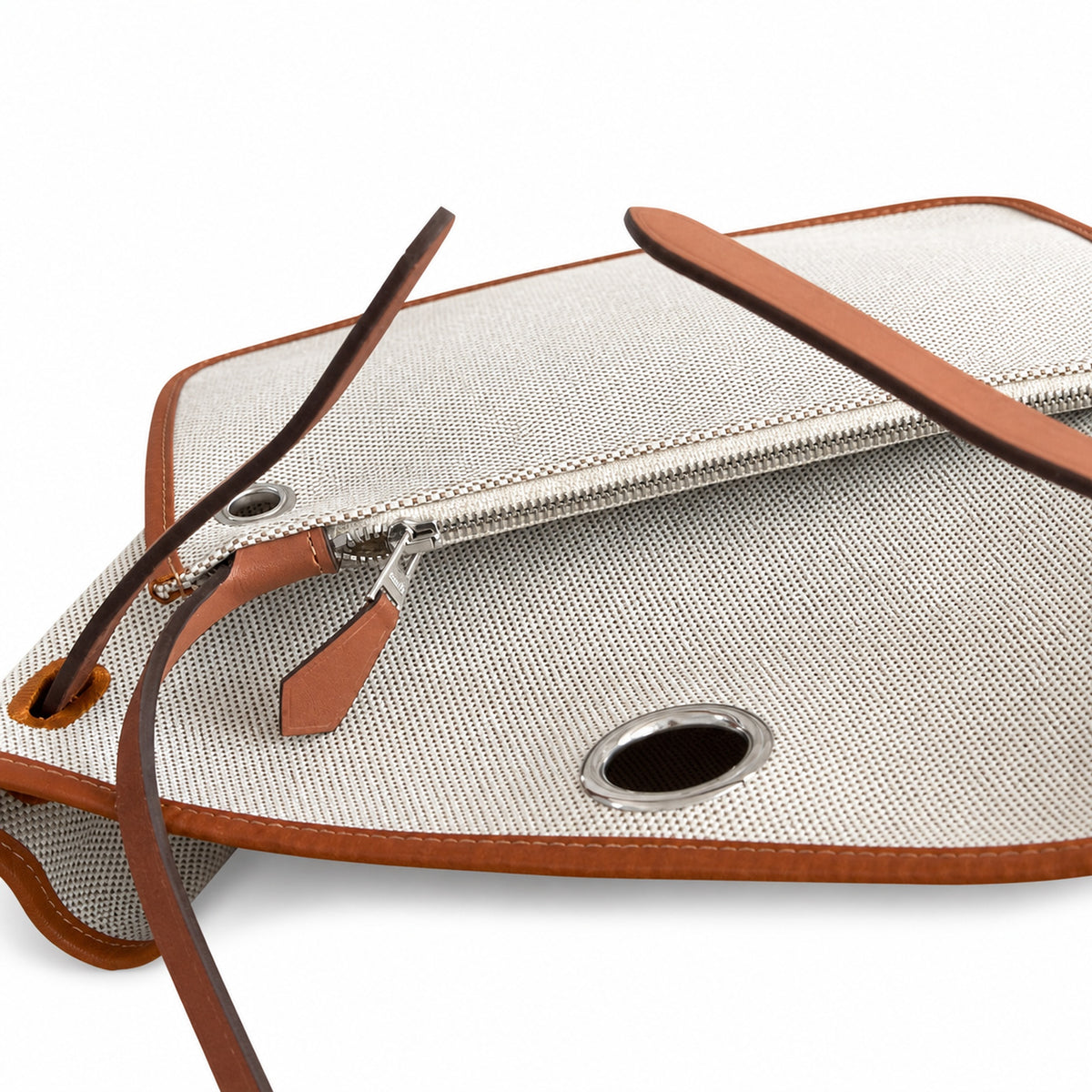 Herbag 31cm Saddle-Inspired Canvas Body with Leather Handle and Shoulder Strap — Distinctive Saddle-Inspired Handbag