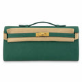 Kelly cut 31 clutch Epsom malachite green Gold Buckle — Refined Flat Clutch