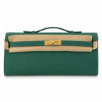Kelly cut 31 clutch Epsom malachite green Gold Buckle — Refined Flat Clutch