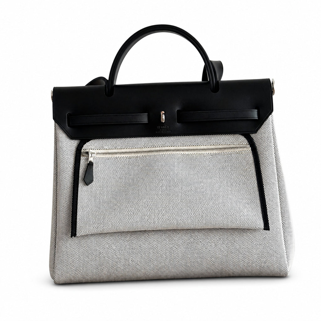 Herbag 31cm Saddle-Inspired Canvas Body with Leather Handle and Shoulder Strap — Classic Canvas-and-Leather Shoulder Carry