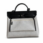 Herbag 31cm Saddle-Inspired Canvas Body with Leather Handle and Shoulder Strap — Classic Canvas-and-Leather Shoulder Carry