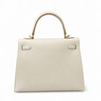 Kelly 25cm in Milkshake White Epsom Leather with Gold Buckle Handmade — Refined Top-Handle Bag