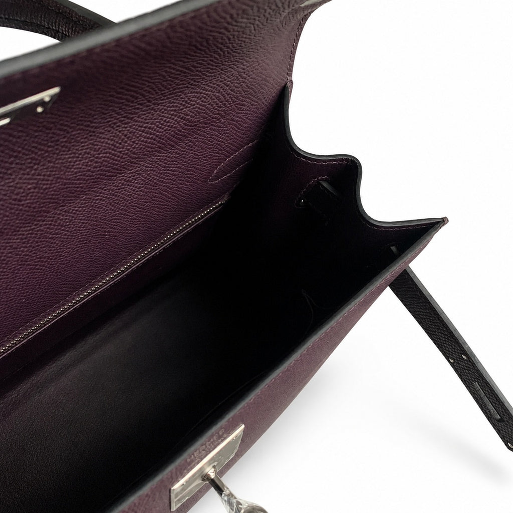 Kelly 28 grape purple Epsom Silver Buckle handmade — Classic Hand-Carry Silhouette
