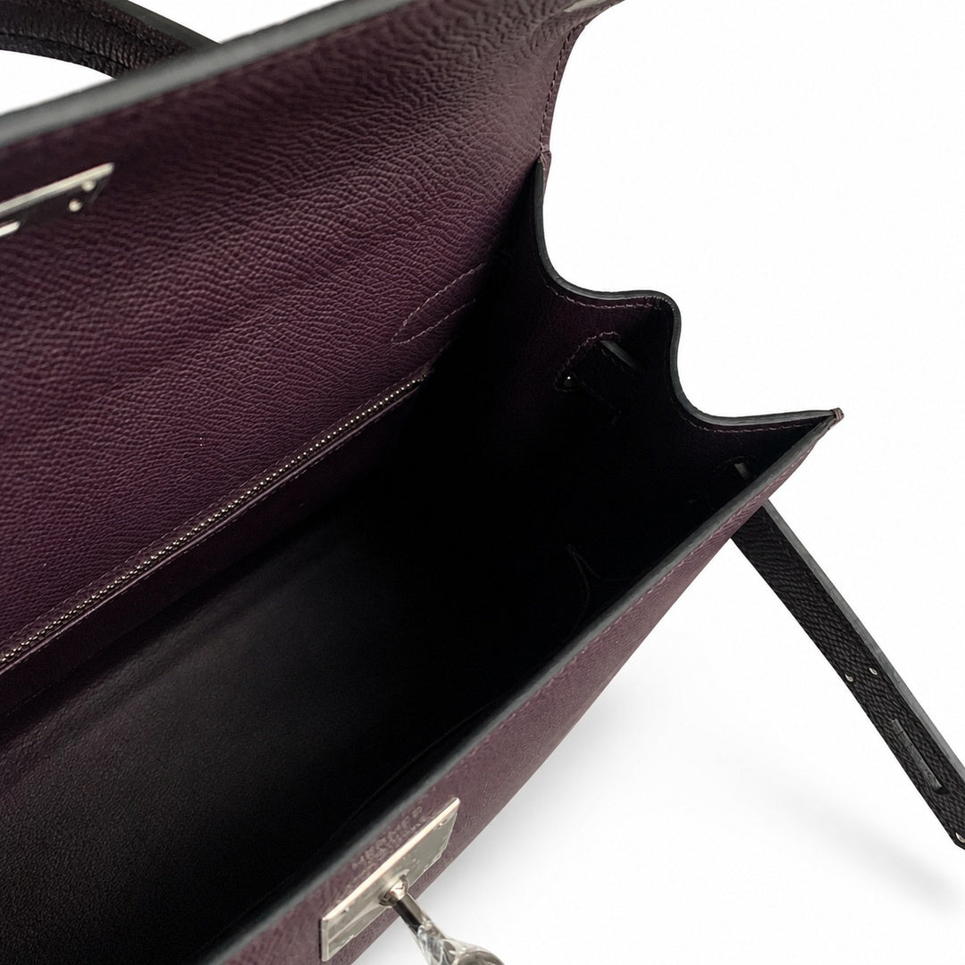 Kelly 28 grape purple Epsom Silver Buckle handmade — Classic Hand-Carry Silhouette