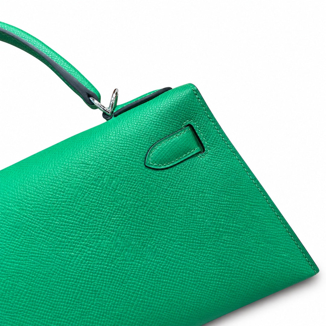 Kelly 25cm/28cm Epsom Leather 1K Bombou bamboo green top handcraft — Distinctive Hand-Carry Bag