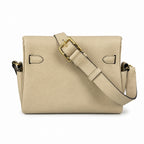 Kelly messenger messenger bag for men and women, gray Gold Buckle for windbreaker, imported leather, all-steel hand-waxed thread, the highest — Elegant Structured Carry Style