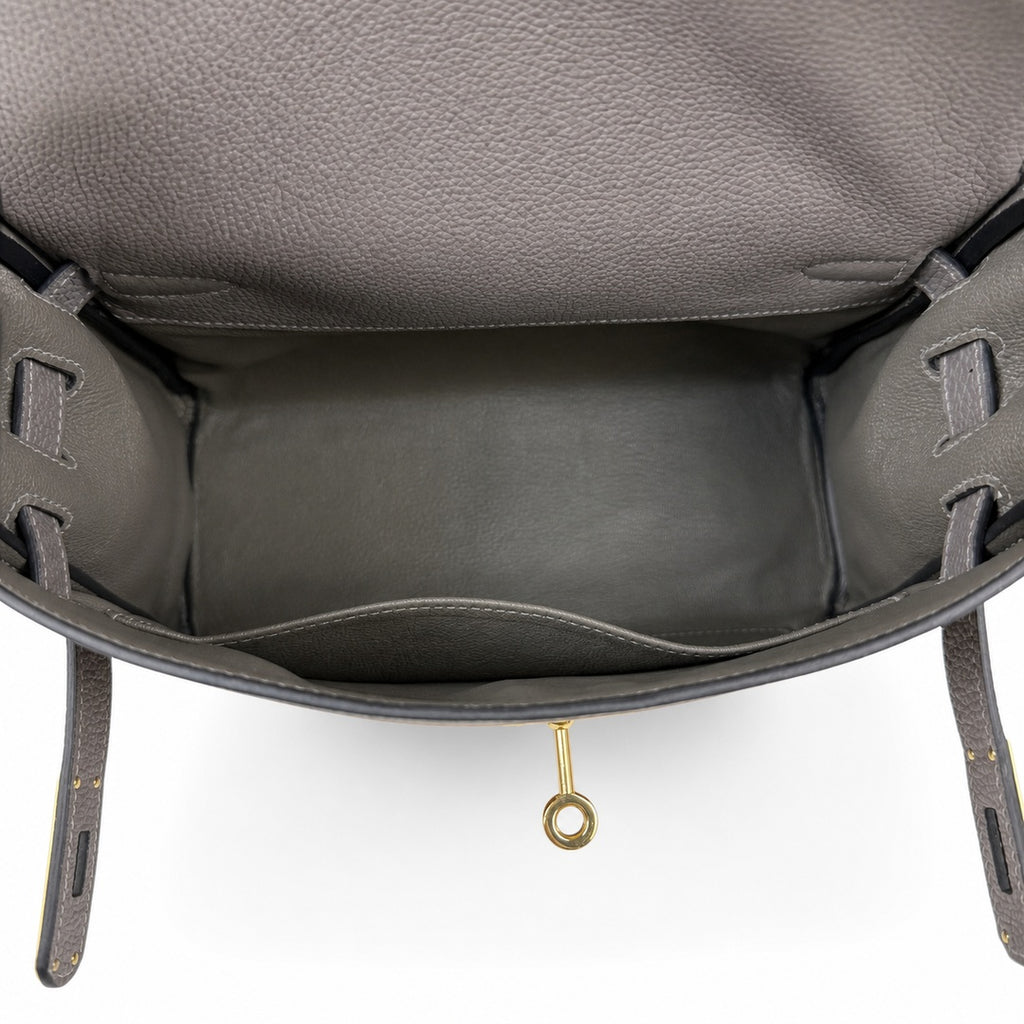 Kelly Messenger messenger bag for men and women, pewter gray Gold Buckle, imported leather, all-steel hand-waxed thread, the highest cost — Timeless Top-Handle Design