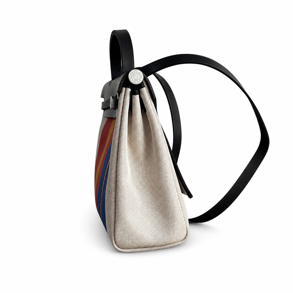 Elegant Canvas-and-Leather Bag: Herbag 31cm Saddle-Inspired Canvas Body with Leather Handle and Shoulder Strap