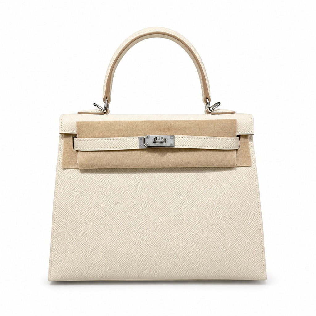 Kelly 25cm in Nata Epsom Leather with Silver Buckle Handmade — Versatile Structured Bag