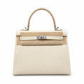 Kelly 25cm in Nata Epsom Leather with Silver Buckle Handmade — Versatile Structured Bag