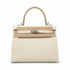 Kelly 25cm in Nata Epsom Leather with Silver Buckle Handmade — Versatile Structured Bag