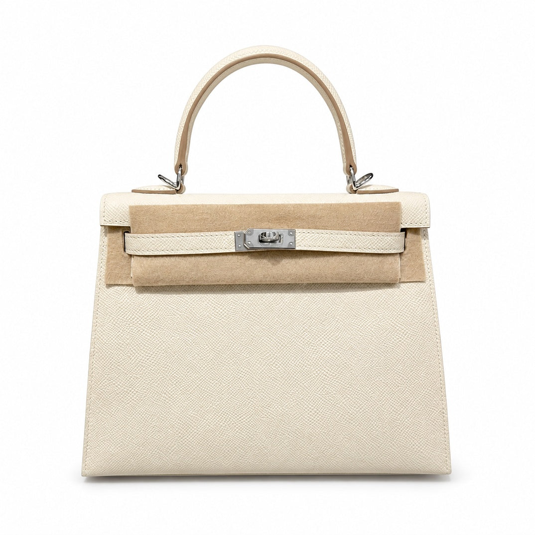 Kelly 25cm in Nata Epsom Leather with Silver Buckle Handmade — Versatile Structured Bag