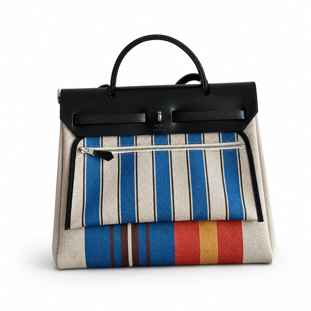 Elegant Canvas-and-Leather Bag: Herbag 31cm Saddle-Inspired Canvas Body with Leather Handle and Shoulder Strap
