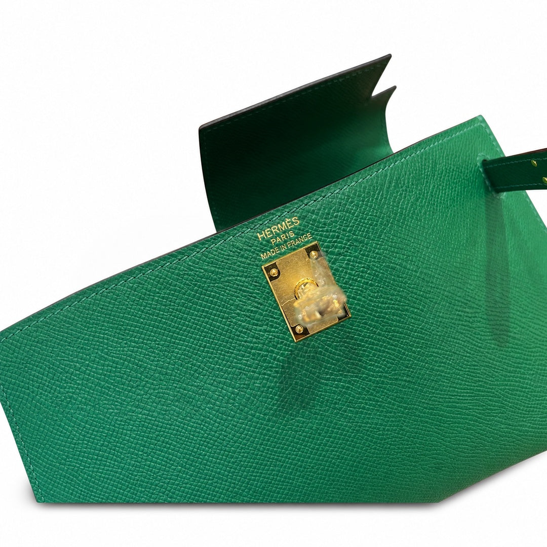 Kelly 25cm Epsom Leather U4 Vert Veryigo Velvet Green top handmade — Sophisticated Carry Design