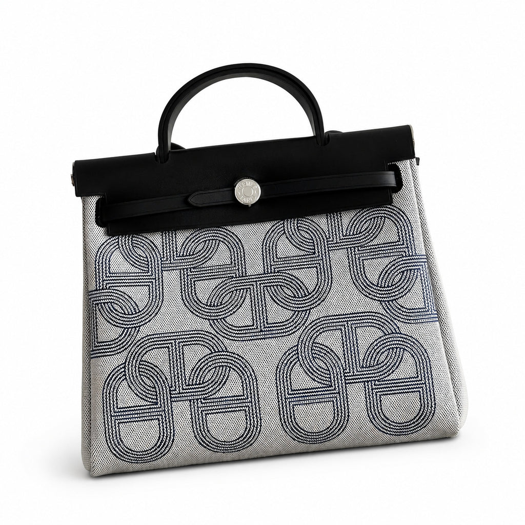 Herbag 31cm Saddle-Inspired Canvas Body with Leather Handle and Shoulder Strap — Versatile Leather-Trimmed Canvas Bag