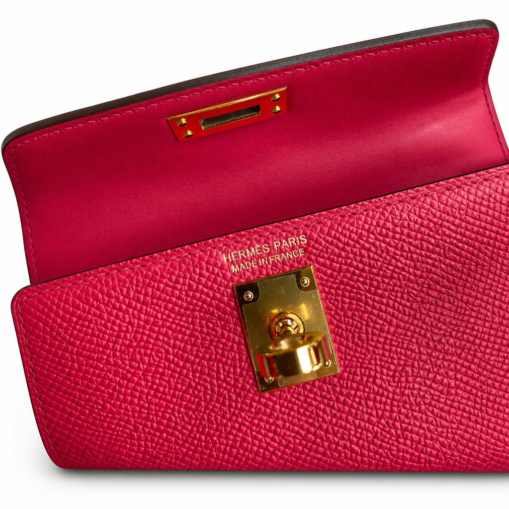 handmade Mini Kelly II 19cm imported Epsom Leather ultimate Pink Gold Buckle — Sophisticated Small-Scale Bag
