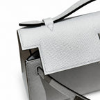 Mini Kelly 22cm in Bleu Brume Epsom Leather with Silver Buckle — Elegant Compact Carry Style