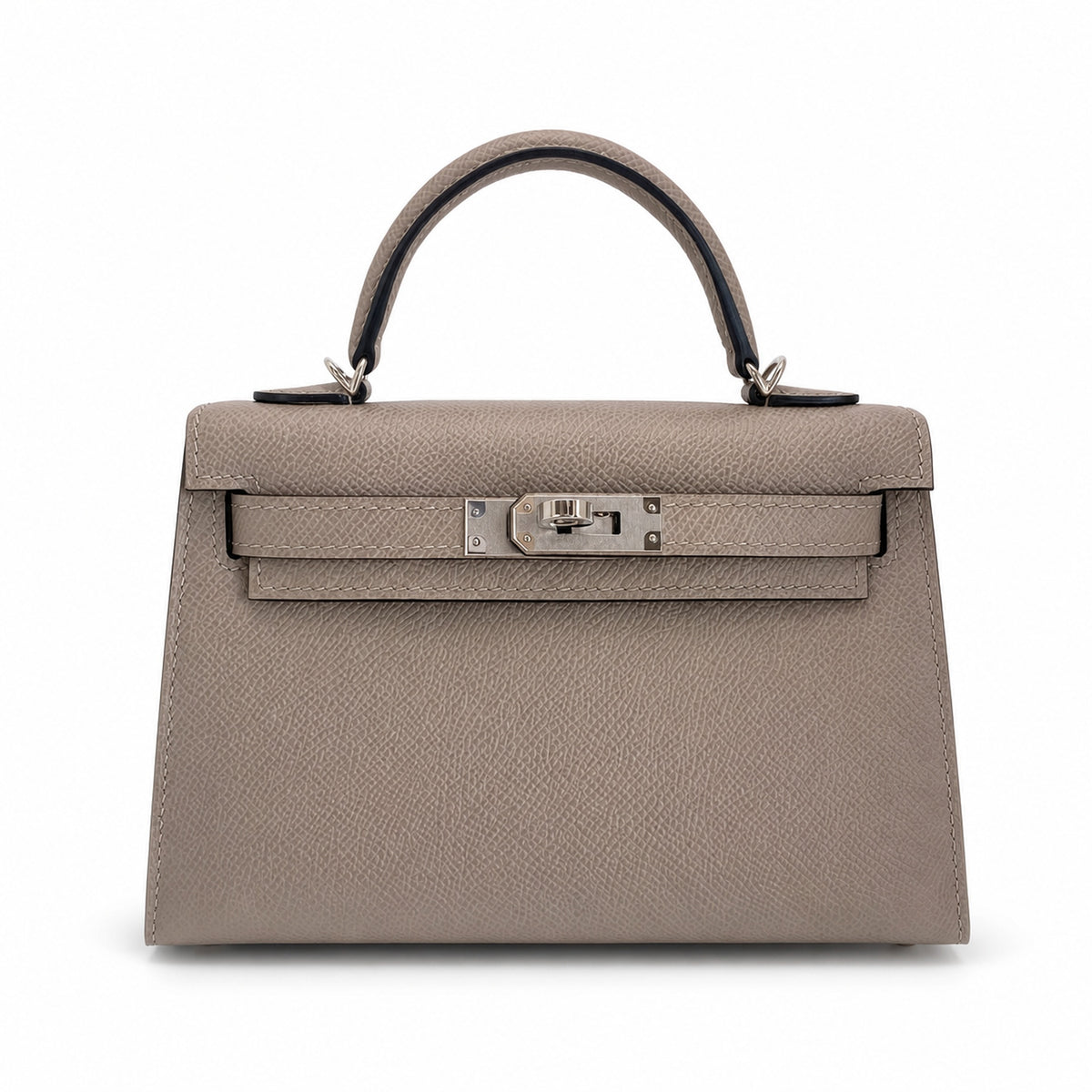 handmade Mini Kelly II 19cm imported Epsom Leather asphalt gray Silver Buckle — Versatile Mini Carry Design