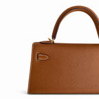 Kelly 25 Golden Brown Gold Buckle Epsom pure hand sewing wax thread — Streamlined Top-Handle Handbag