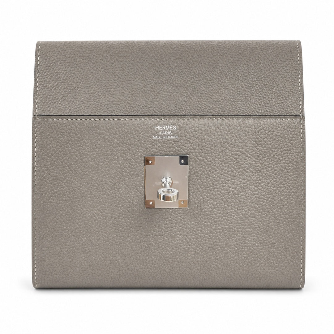 Kelly Messenger messenger bag for men and women, pewter gray Silver Buckle, imported leather, all-steel hand-waxed thread, the highest — Refined Top-Handle Bag