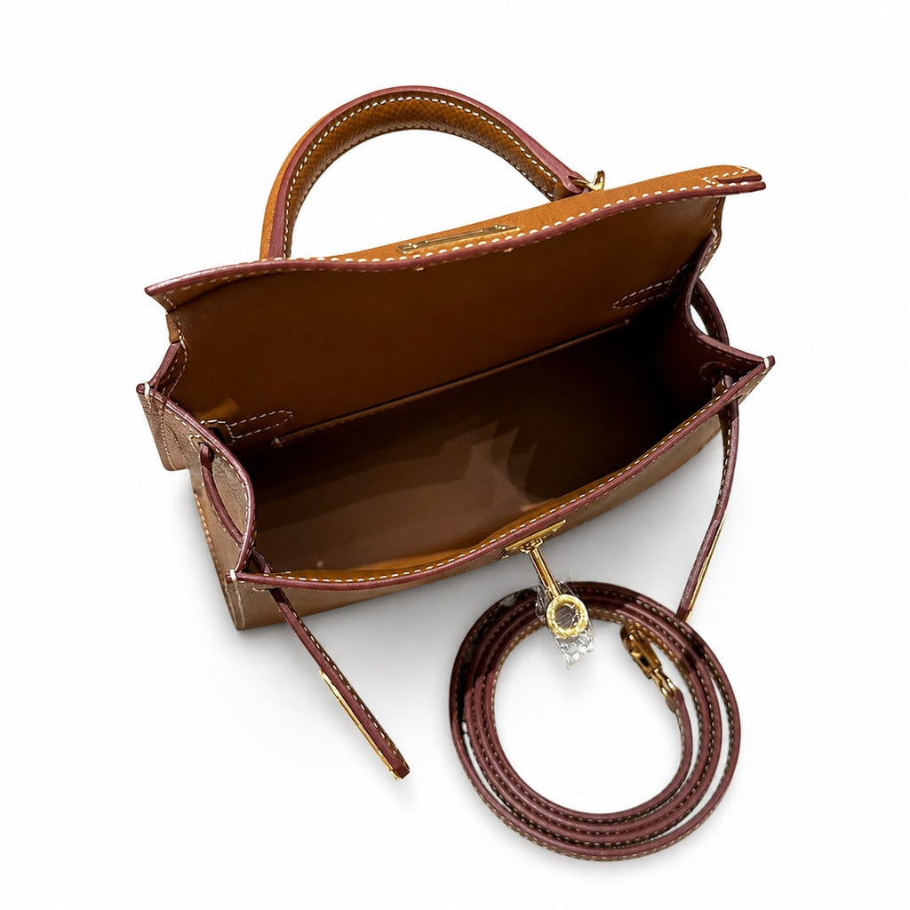 Mini Kelly II 19cm in Gold Epsom Leather with Gold Buckle — Distinctive Petite Bag