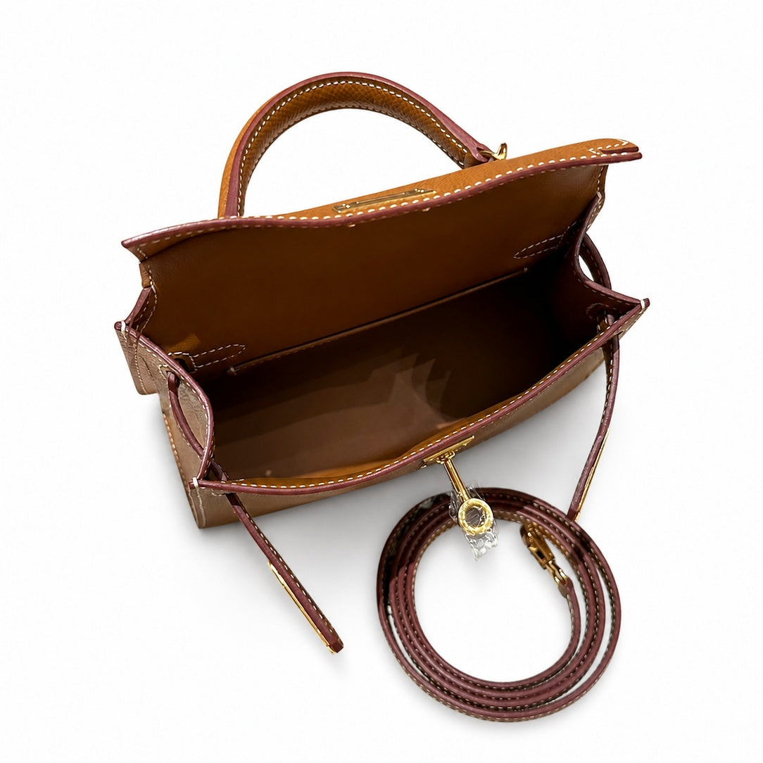 Mini Kelly II 19cm in Gold Epsom Leather with Gold Buckle — Distinctive Petite Bag