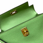 second generation Kelly 19cm imported Epsom Leather avocado green Gold and Silver Buckle wax thread — Streamlined Mini Handbag