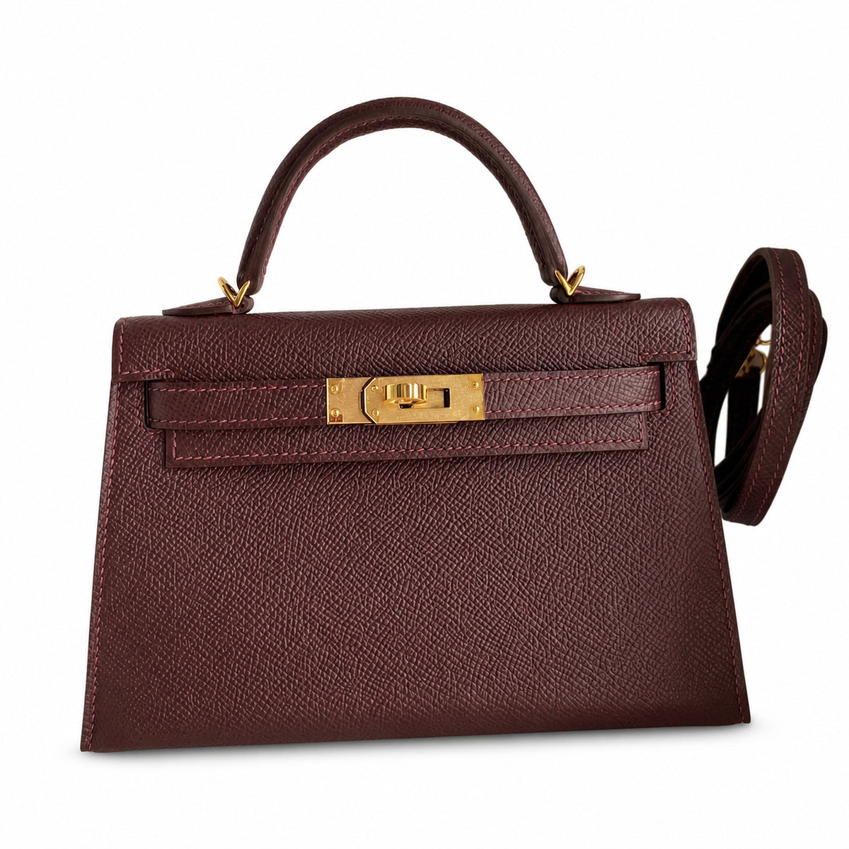 handmade Mini Kelly II 19cm imported Epsom Leather Hermès Red Gold Buckle — Elegant Compact Carry Style