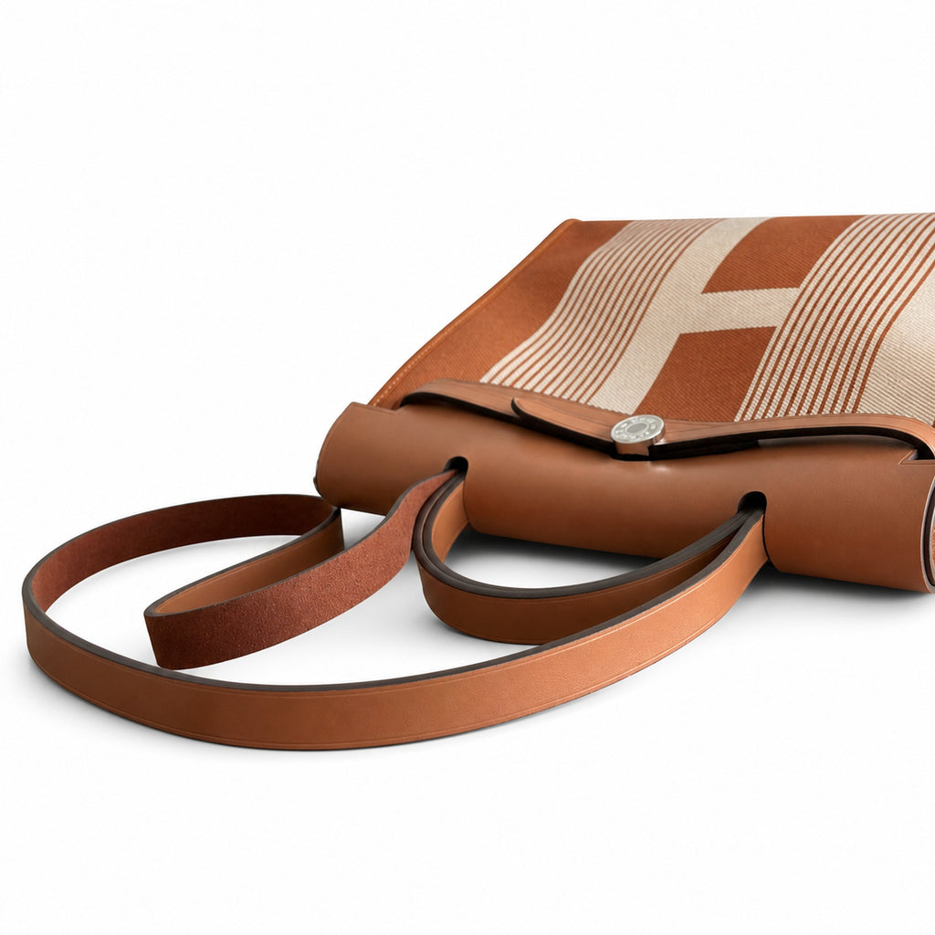 Leather-Handled Canvas Shoulder Bag: Herbag 31cm Saddle-Inspired Canvas Body with Leather Handle and Shoulder Strap