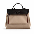 Herbag 31cm Saddle-Inspired Canvas Body with Leather Handle and Shoulder Strap — Canvas-and-Leather Shoulder Bag