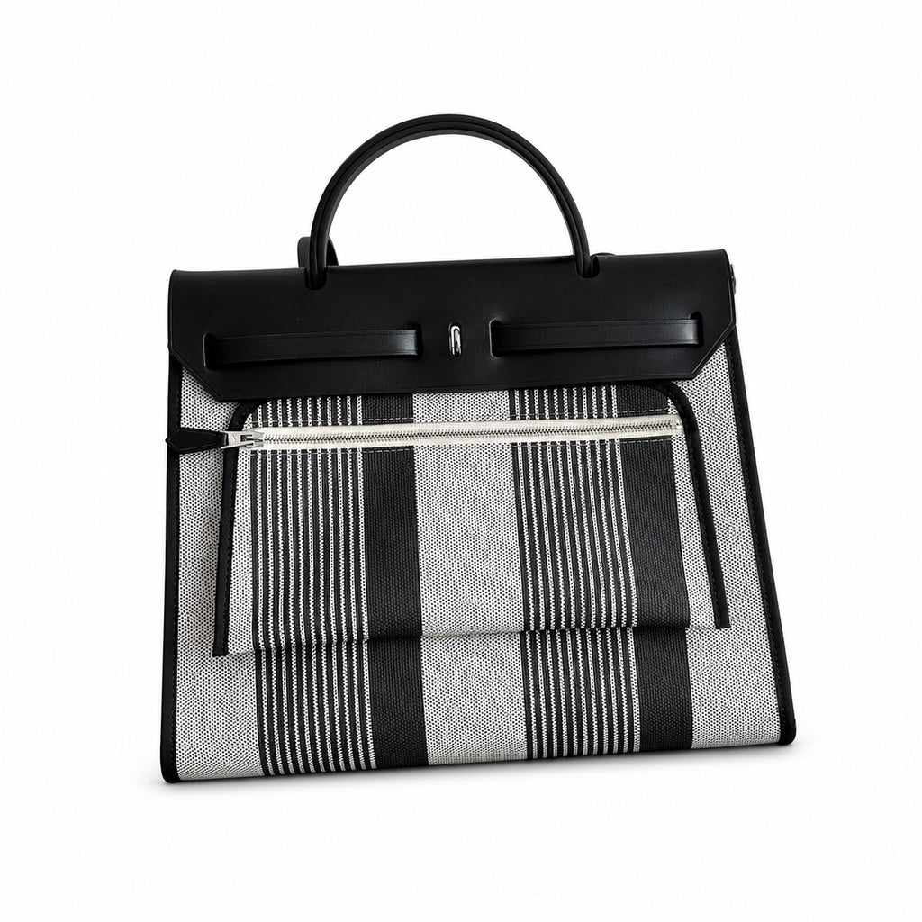 Saddle-Inspired Canvas Bag: Herbag 31cm Saddle-Inspired Canvas Body with Leather Handle and Shoulder Strap