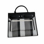 Saddle-Inspired Canvas Bag: Herbag 31cm Saddle-Inspired Canvas Body with Leather Handle and Shoulder Strap
