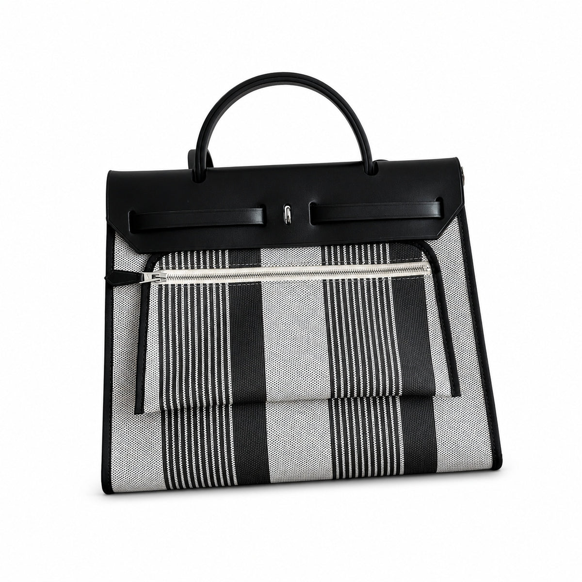Saddle-Inspired Canvas Bag: Herbag 31cm Saddle-Inspired Canvas Body with Leather Handle and Shoulder Strap