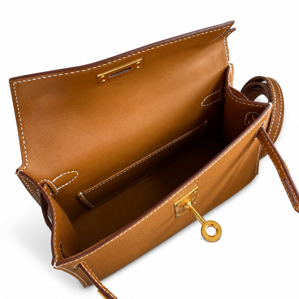 Mini Kelly II 19cm Epsom Leather, Golden Brown, Gold Buckle — Versatile Mini Carry Design